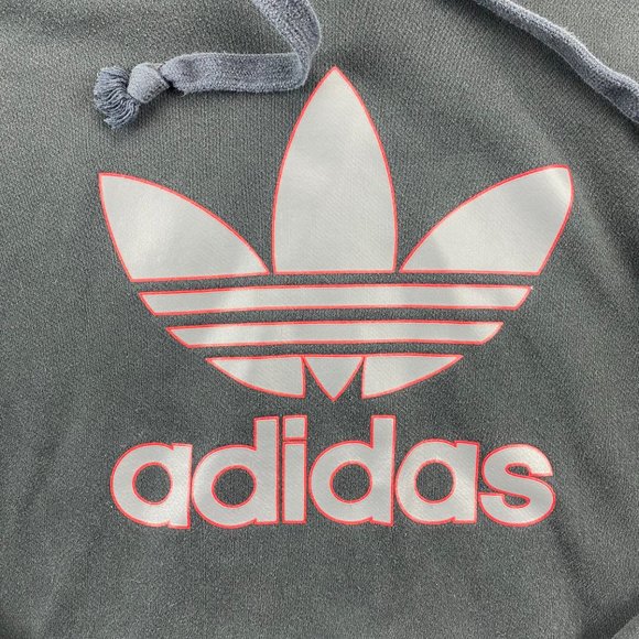 Adidas Sweater Women Large L Black Hoodie Pullover Sweatshirt Gray Red Logo - Picture 2 of 8